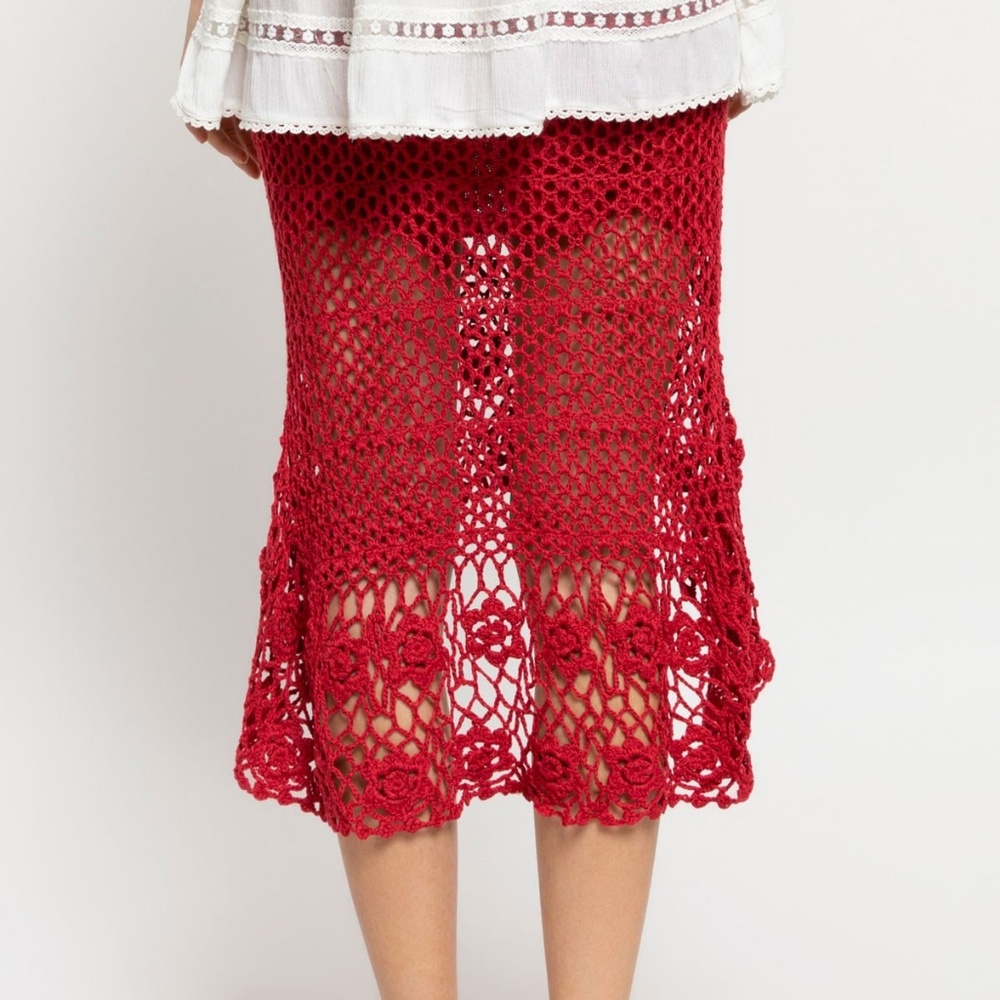 NIP POL Clothing Red High Low Crochet High Low Skirt Womens - Picture 3 of 5